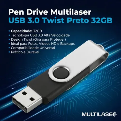 Pen Drive Multilaser Usb 3.0 Twist Preto 32gb