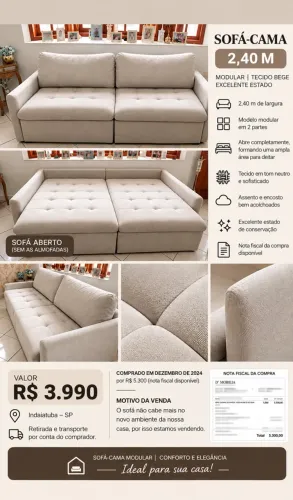 SOFÁ-CAMA MODULAR BEGE - 2,40 m | R$ 3.990,00