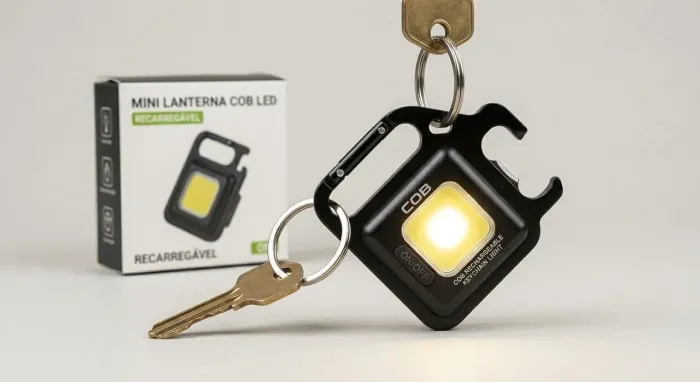 Mini Lanterna de Chaveiro LED COB Recarregável