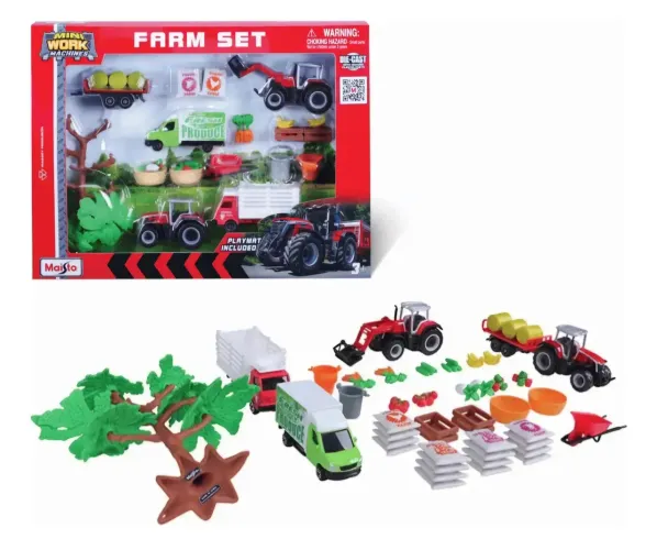 Playset Super Farm Set Fazenda Trator Massey Ferguson + Veículos e Acessórios Maisto 1:64