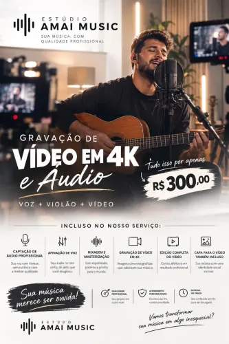 GRAVAÇÃO DE MÚSICA + VÍDEO 4K | ÁUDIO PROFISSIONAL | PROMOÇÃO R$300