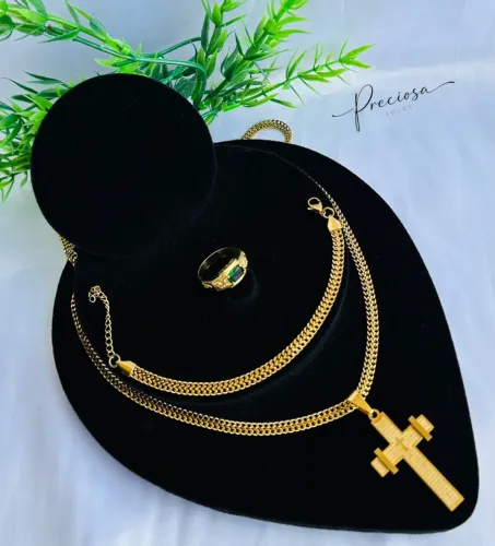 Cordão de aço banhado a ouro 18k