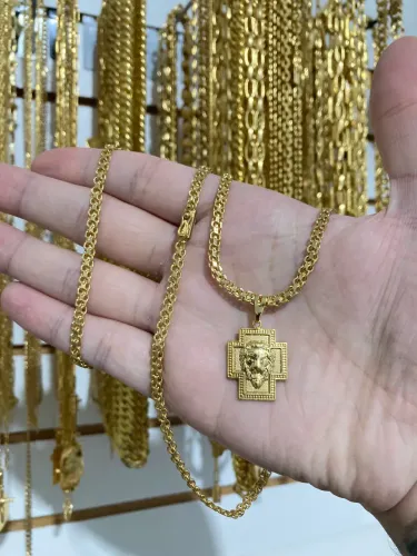 Corrente Masculina Grossa Moeda Antiga Banhada A Ouro