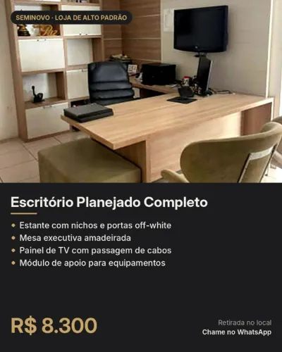 Escritório Planejado Completo: Mesa, Estante e Painel