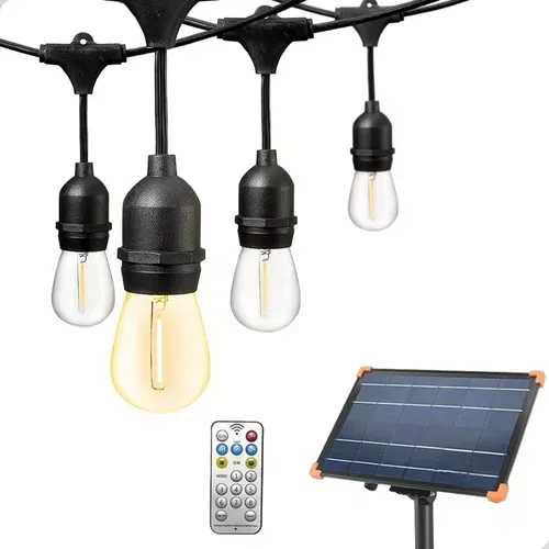 Varal De Luzes 10 Metros 10 Lampadas Branco Quente Com Carregamento Solar