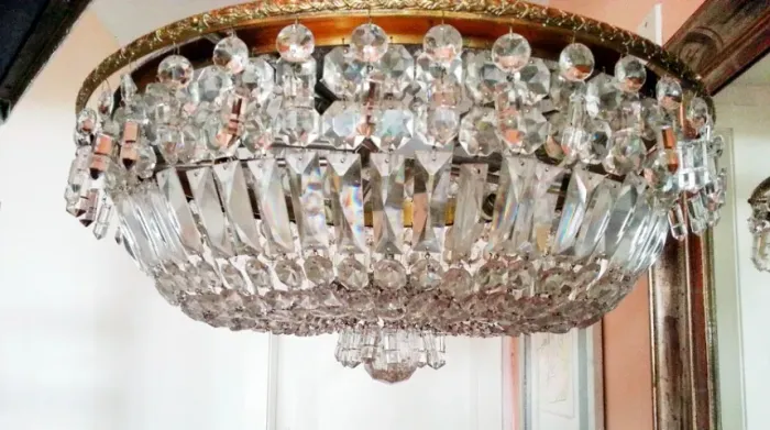 Lustre de latão e cristal de Murano corte diamante Basfor Royal Classic vintage Italiano