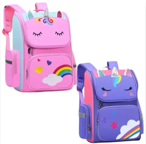 Mochila Bolsa Unicornio Infantil Escolar Menina De Costas Rosa Liso