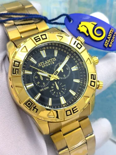 Relógio masculino novo original prova d'água dourado banhado a ouro super Premium