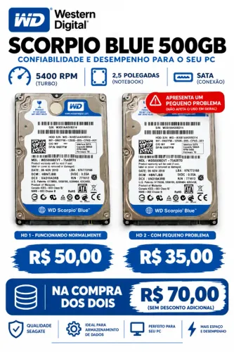 HD WD SCORPIO BLUE 500GB (USADOS)