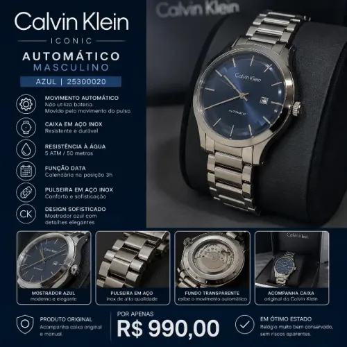 Relógio Calvin Klein Iconic Automático Masculino Azul - 25300020
