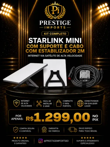 STARLINK MINI KIT VEICULAR || STARLINK + SUPORTE INTERNO + CABO COM ESTABILIZADOR 2M