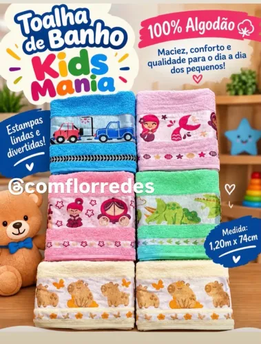Toalha de banho Infantil Kids Mania (quatro unidades) - ENTREGA GRÁTIS