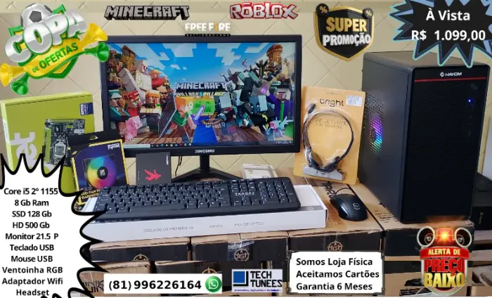 Promoção - PC Computador - Core i5 (8 Gb Ram-SSD 128, HD 500 - Monitor 21.5