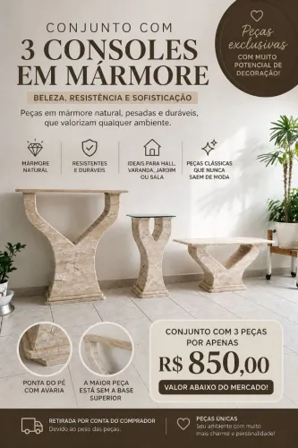 Conjunto 3 peças de mármore 
