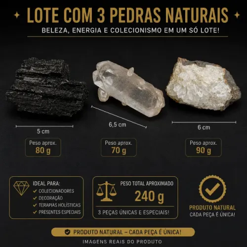 Lote com 3 Pedras Naturais - Minerais para Coleção e Decoração