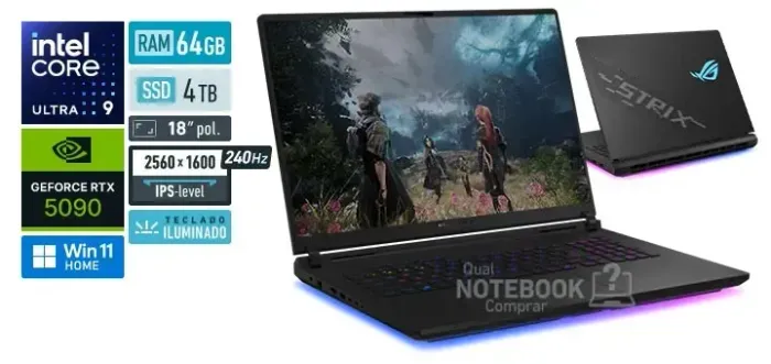 Notebook Gamer ROG Strix SCAR 18 G835LX NVIDIA RTX5090 Intel Core Ultra 9 275HX 64GB Ram 4