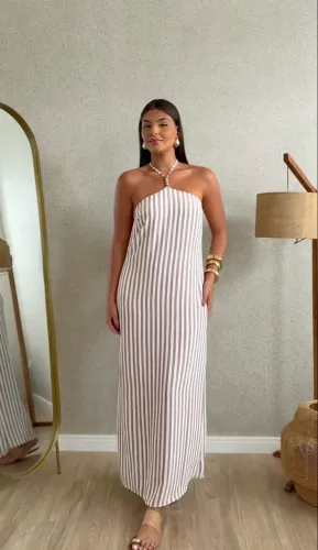 vestido longo listrado 