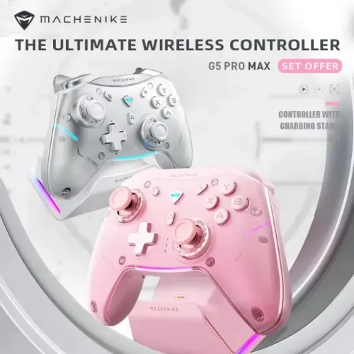 Controle Machenike G5Pro Max Pink com Dock RGB Hall Effect Sem Fio Switch PC