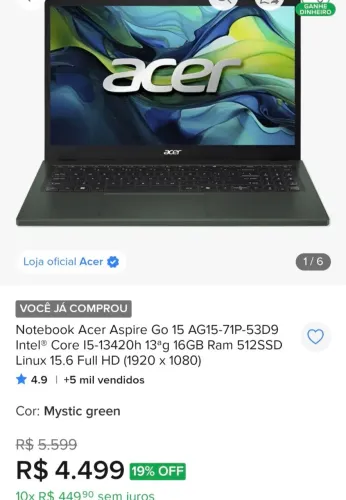 Notebook Acer Aspire Go 15
