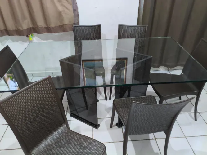 Mesa de jantar tramontina com vidro temperado 6 cadeiras