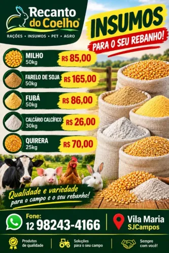 Milho, Fubá, Farelo de Soja e Calcáreo Calcitico