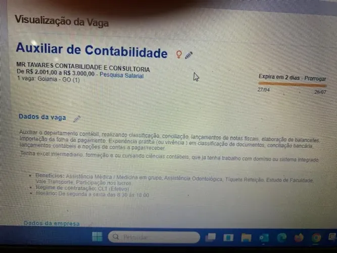 Vaga de Auxiliar  e ou analista contábil