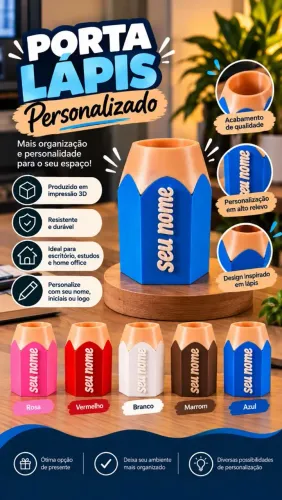 Porta Lápis Personalizado Impressão 3D Home Office