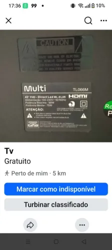 Tv multe TL066M 43 polegadas , pra retirada de peças. Caiu e quebrou a tela.