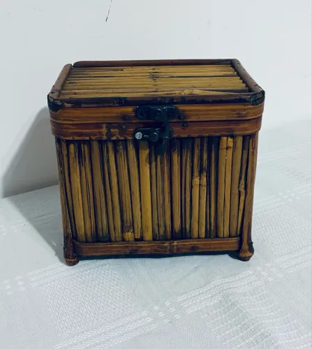 Antigo Bau Caixa Porta Joias Vime Bambu Vintage Rustico