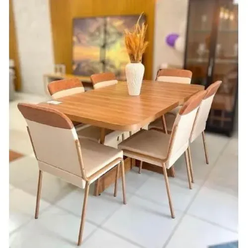 Conjunto Mesa Atria Ret C/ 6 Cad Duo - Nog/areia Rose