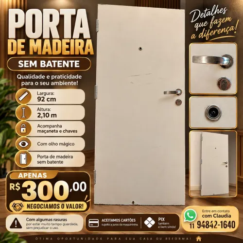 PORTA DE MADEIRA SEM BATENTE