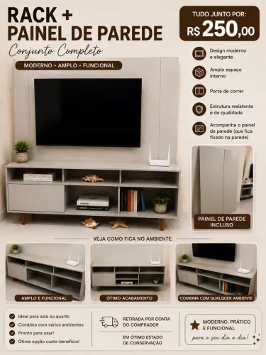 RACK + PAINEL DE PAREDE - CONJUNTO COMPLETO |