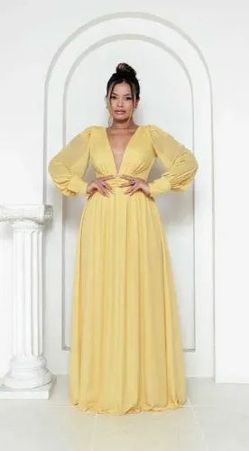 vestido longo amarelo festa casamento madrinha formatura