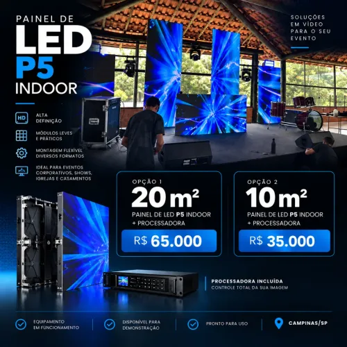 Painel de LED P5 Indoor 20m² + Processadora