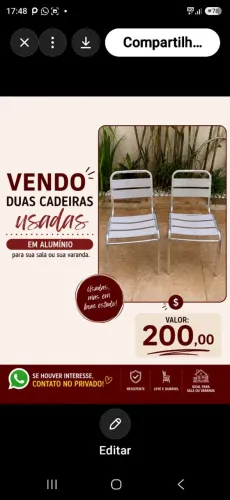 Vendo duas cadeiras usadas em alumínio.