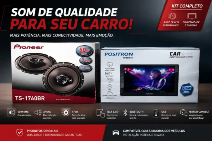 Kit Multimidia Positron + Par de Auto Falantes 6'' Pioneer