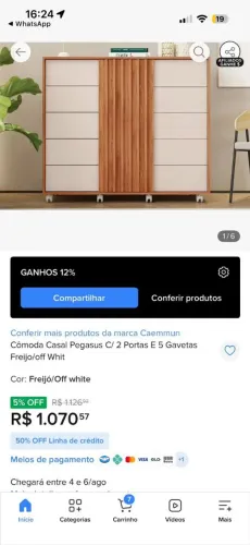 Cômoda casal 2 portas e 5 gavetas - NÃO ENTREGO