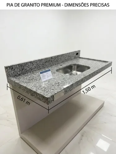 Pia de Granito 1,50m x 0,61m com Cuba Inox