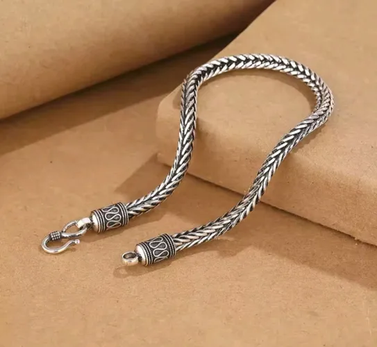 Semi joias e joias, pulseira masculina folheada a prata