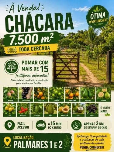 Chácara 7.500m2 entre Palmares 1 e 2