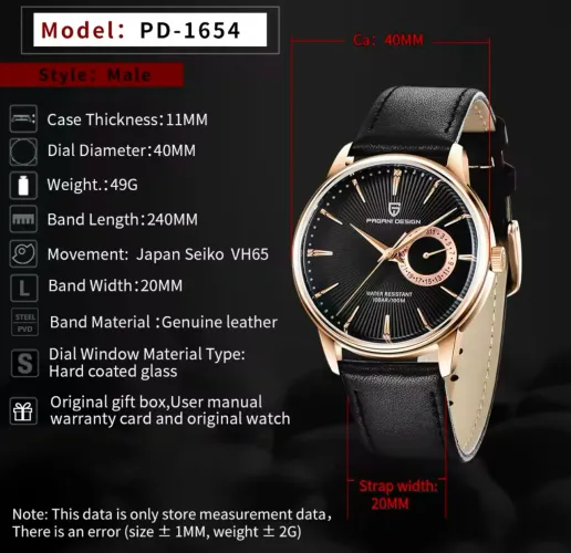 Relógio Pagani design PD 1654 Gold Black