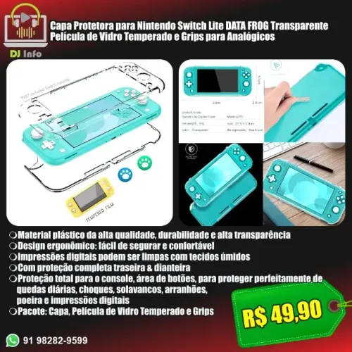 Capa Protetora para Nintendo Switch Lite DATA FROG Transparente Película de Vidro