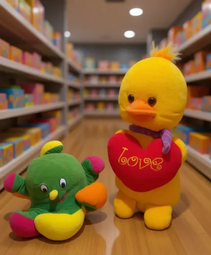 kit combo pelucias fofuras: pelúcia polvo multicolorido e pato com coração love - 