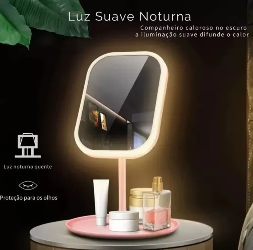 Espelho LED Dobrável - Iluminação e Aumento para Detalhes Para Maquiagem