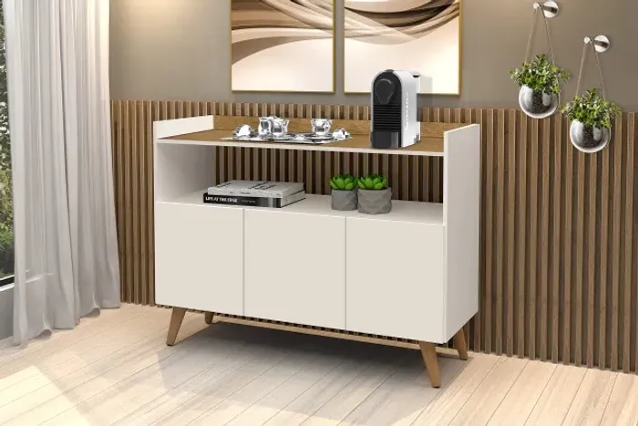 Buffet Moderno 1,10m 3 Portas Branco - Novo