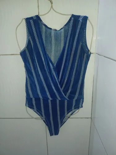 Body Listrado Azul e Branco Feminino M