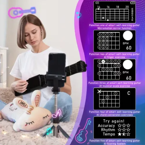 Smart MIDI Guitar - Guitarra Elétrica Inteligente Recarregável, Portátil com Display LCD