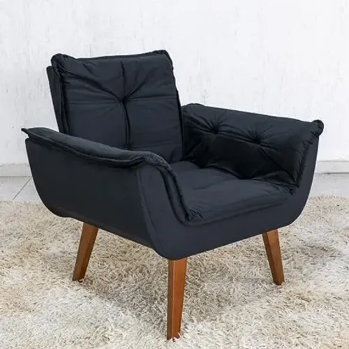 Poltrona Pérola Base Fixa Veludo Preto Frete Grátis - Até 12x S/ Juros