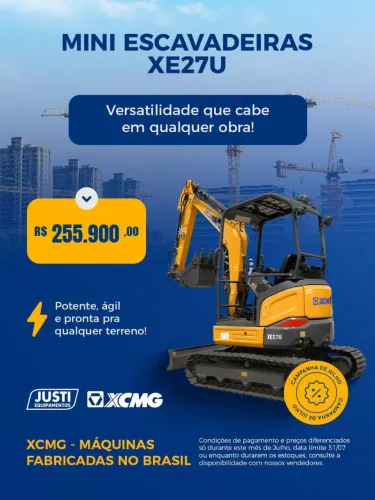 Mini Escavadeira XCMG XE27U - Versatilidade em qualquer obra