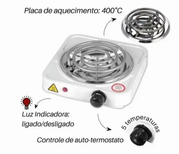 Fogão Elétrico 1 Boca Portátil Espiral 1000W Fogareiro 110V